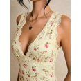 thumbnail image 7 of Yellow Ditsy Floral Lace V-Neck Sleeveless Fitted Mermaid Hem Maxi Dress, 7 of 7