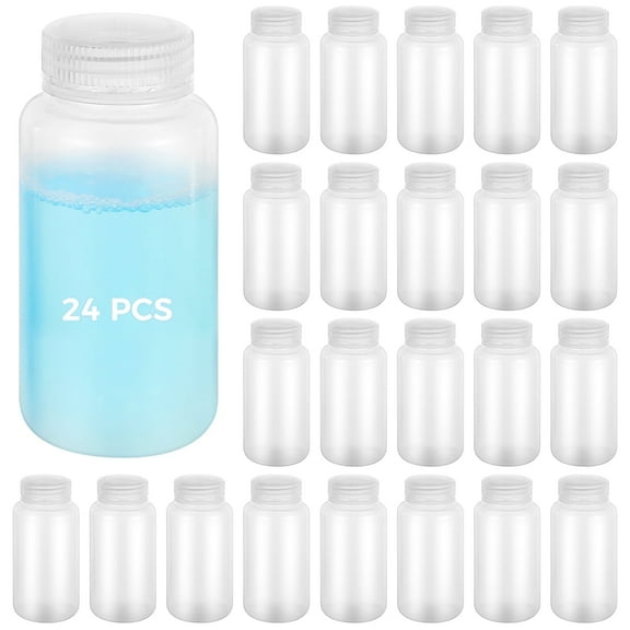 24 Pcs 250ml Clear Plastic Sample Bottles, Lab Reagent Liquid Bottles with Lids, Round Wide Mouth Sample Bottles , 8 oz Empty Refillable Storage Containers, Reagent Storage Bottles for Laboratories