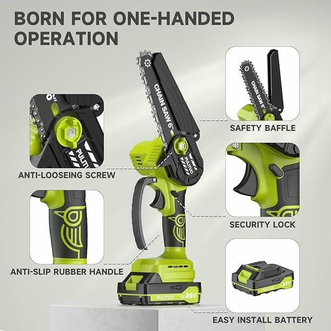Mini Cordless Chainsaw 6-Inch, Electric Handheld Battery-Powered Saw for Branches, Wood Cutting, Pruning, Yard Tools, Gifts for Men, Dad, Husband