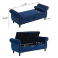 thumbnail image 2 of Navy Blue Velvet Storage Ottoman with Nailhead Trim and Pillow, 2 of 7