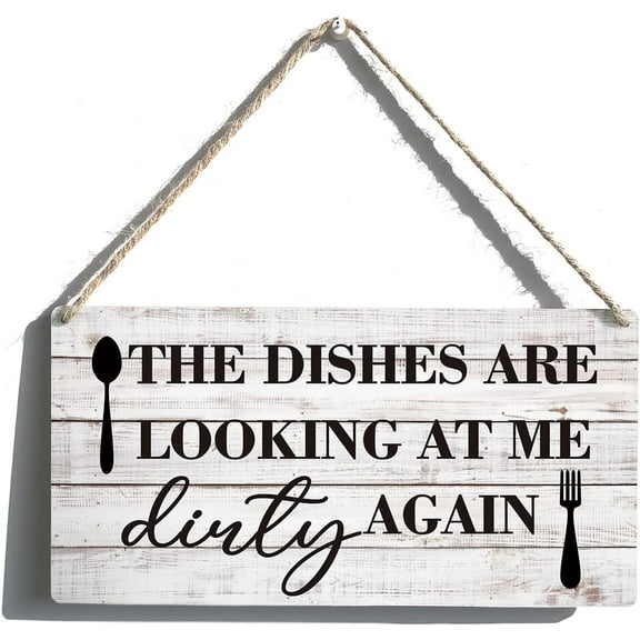 New Wood Sign 10x5 Inch Door Sign The Dishes are Looking at Me Dirty Again Hanging Wooden Wall Sign Home Garden Yard Signs Plaque