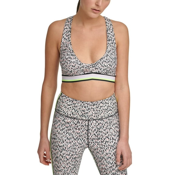 DKNY Sport Printed Low-Impact Sports Bra White Size M MSRP $45