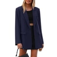 thumbnail image 5 of Women's Solid Color Single Button Blazer Casual Long Sleeve Fashion Outerwear Navy Blue M, 5 of 5