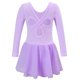 thumbnail image 3 of Vestido de manga larga con cuello redondo para niña, color liso, cuello redondo, mangas largas, falda elástica con volantes, 3 of 4