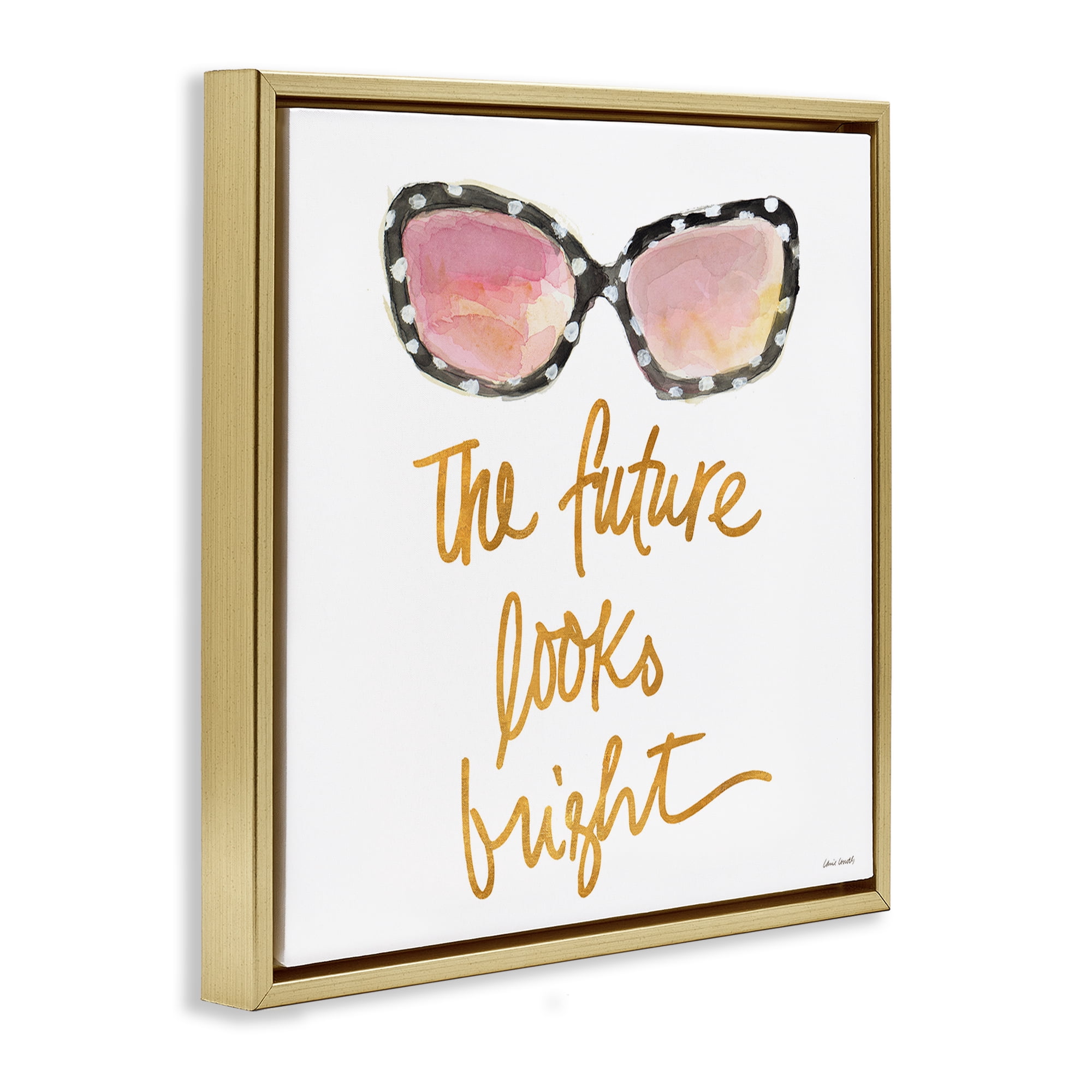Stupell Industries Future Looks Bright Beauty & Fashion Painting Gold Floater Framed Art Print Wall Art, 25 x 25