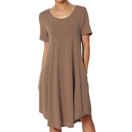 Gray Long Sleeve Shirt - TheMogan Women's S~3X Short Sleeve Trapeze Jersey Knit Pocket T-Shirt Dress