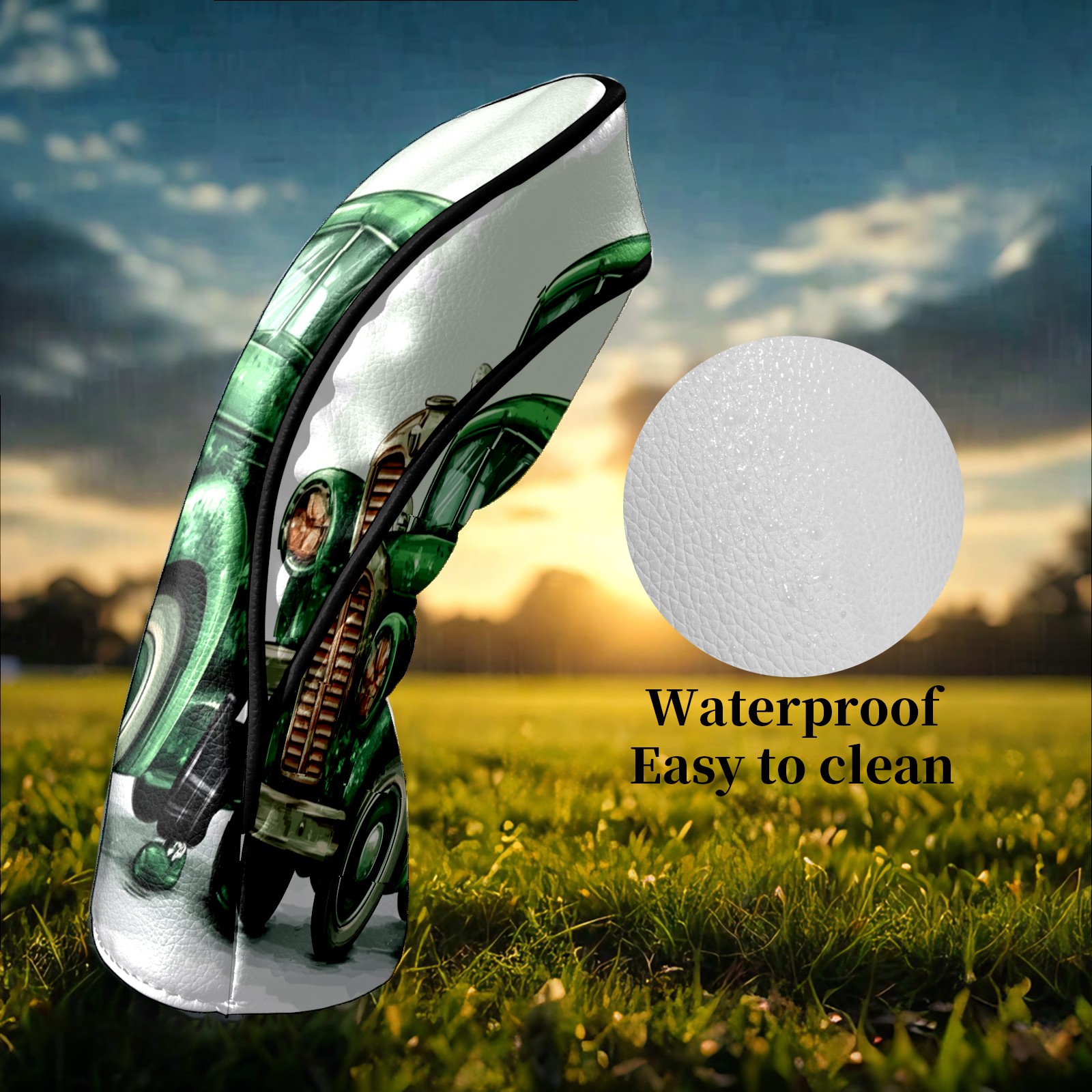 Golf Club Head Covers Lucky Leprechaun Truck Waterproof Leather Golf Head Covers for Men Women Driver Head Cover Fairway Headcover for Golf Lovers