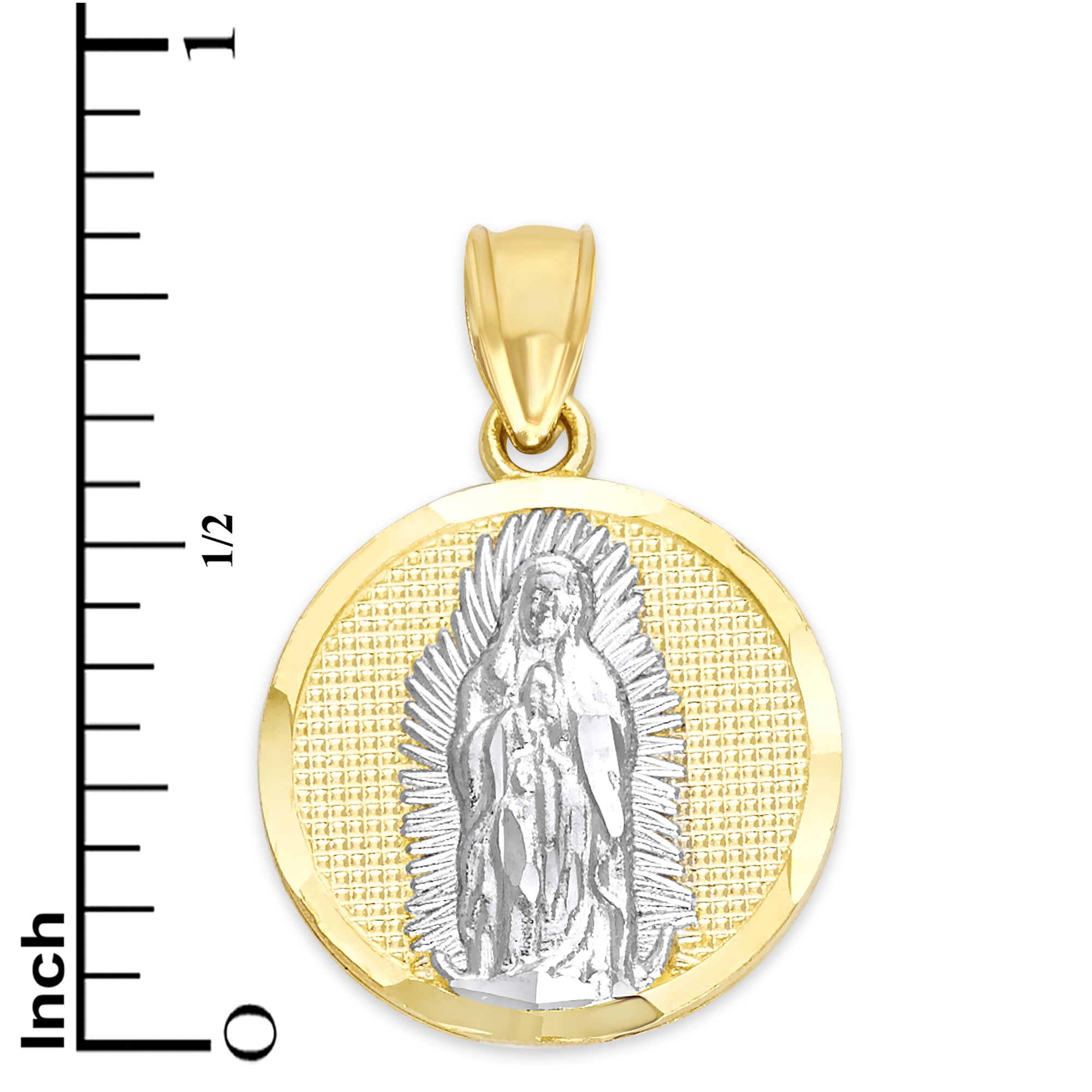 Ice on Fire Jewelry 10k White Gold Our Lady of Guadalupe Pendant Necklace 