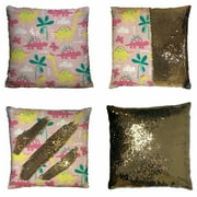 ABPHQTO Pink Dinosaur Reversible Mermaid Sequin Pillow Case Home Decor Cushion Cover 16x16 Inch