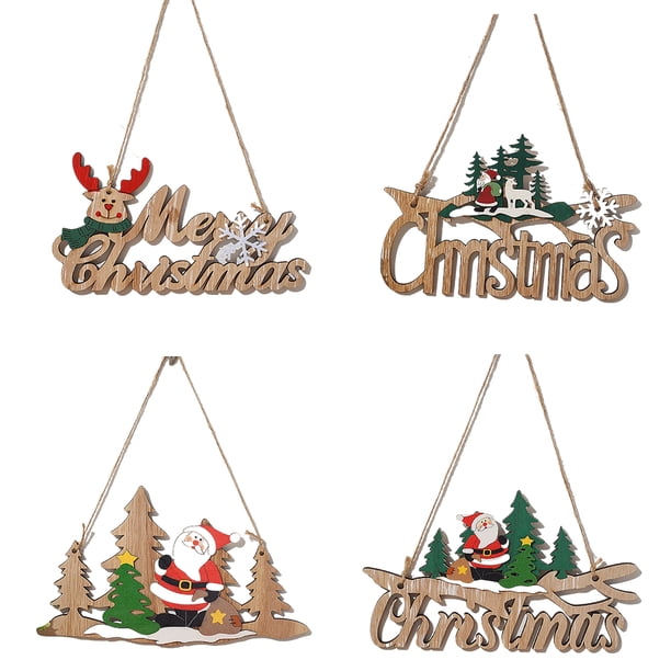 Decoración Del árbol De Navidad Placa De Navidad De Madera Signo Navidad Reno De Santa Puerta Colgante Signo Decoración Del árbol De Navidad Para Manijas De Puertas Y Paredes ANGGREK Santa Reindeer Door Hanging Sign