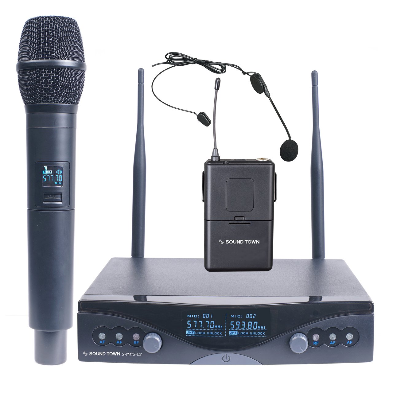 Sound Town Professional Dual Channel UHF Wireless Microphone System 