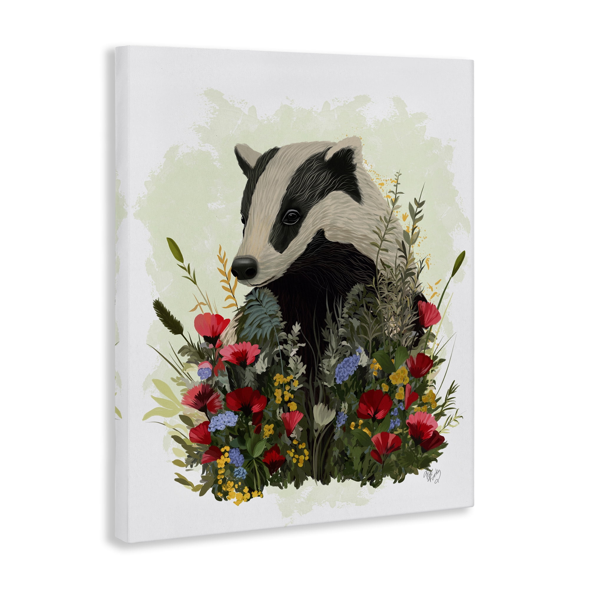 Stupell Industries Badger with Poppy Blossoms Animals & Insects Painting Gallery Wrapped Canvas Art Print Wall Art, 24 x 30