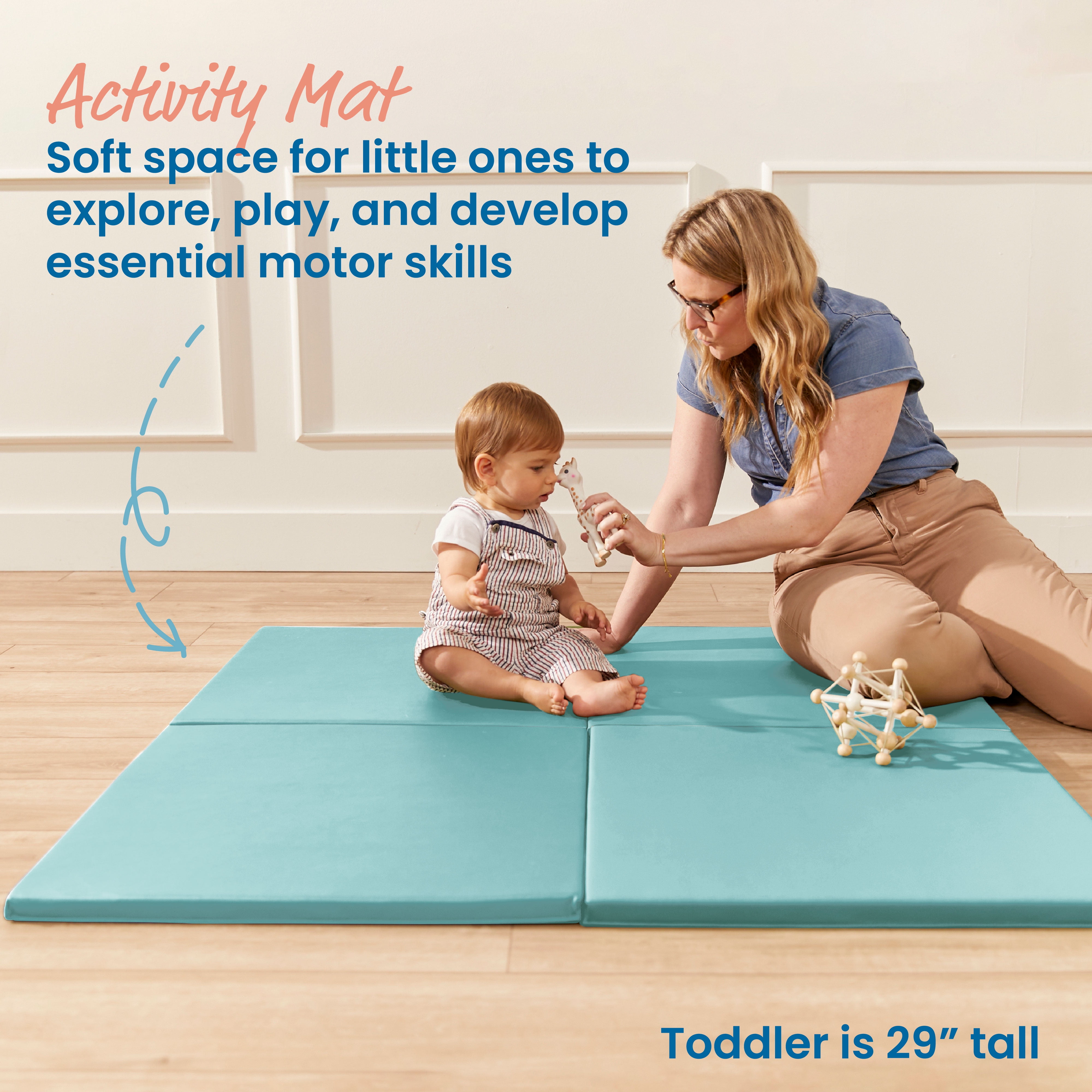 ECR4Kids SoftZone Play Patch Activity Mat Squares, Modular Playmat, Seafoam, 4-Pack