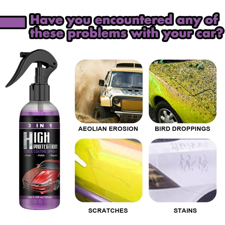 3 In 1 High Protection Quick Car Coating Spray,Ceramic Car Coating  Spray,Multi-Functional Coating Renewal Agent,Coating Agent Spray (100ml, 3  Pack)