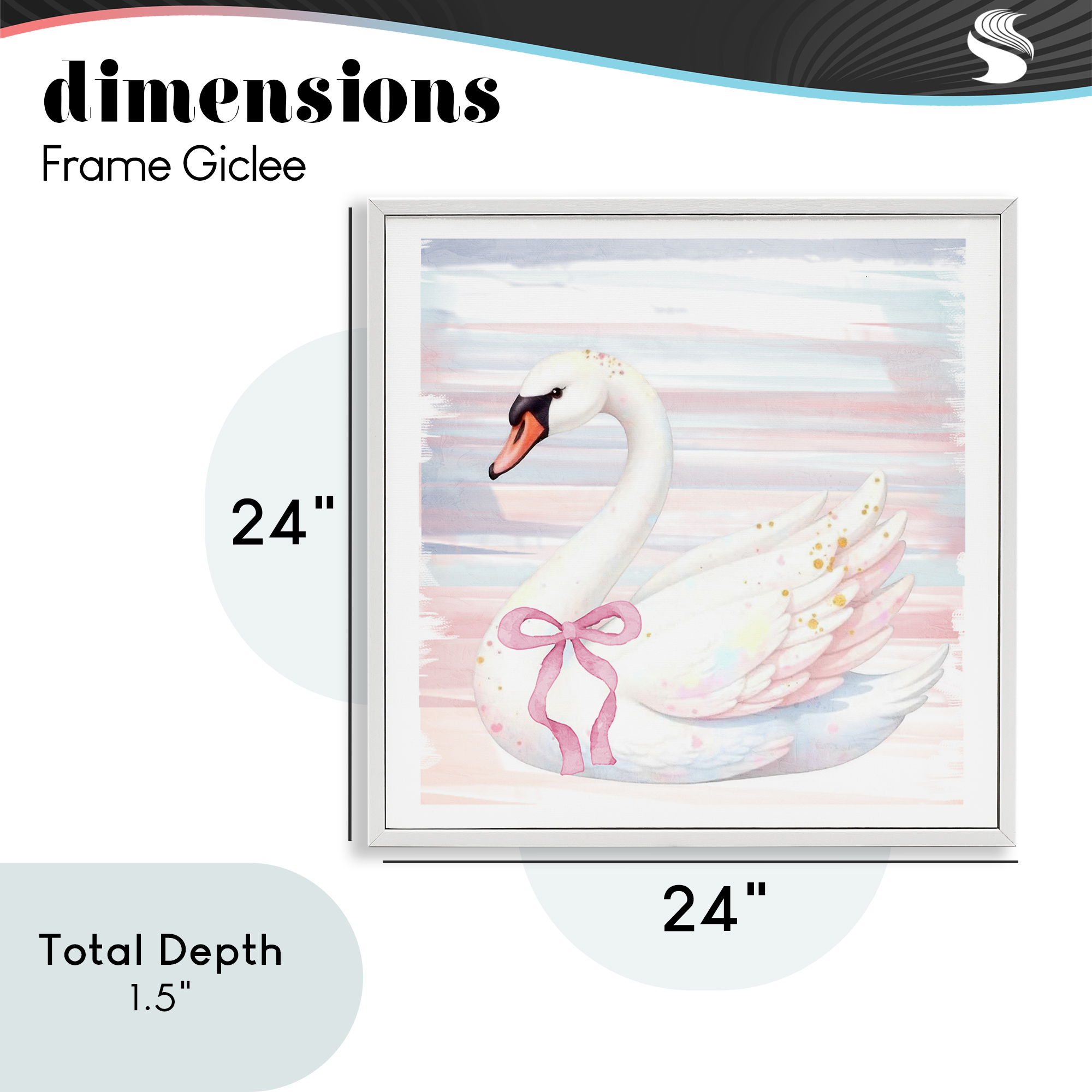 Pastel Swan with Ribbon White Framed Giclee Art, design by Kim Allen