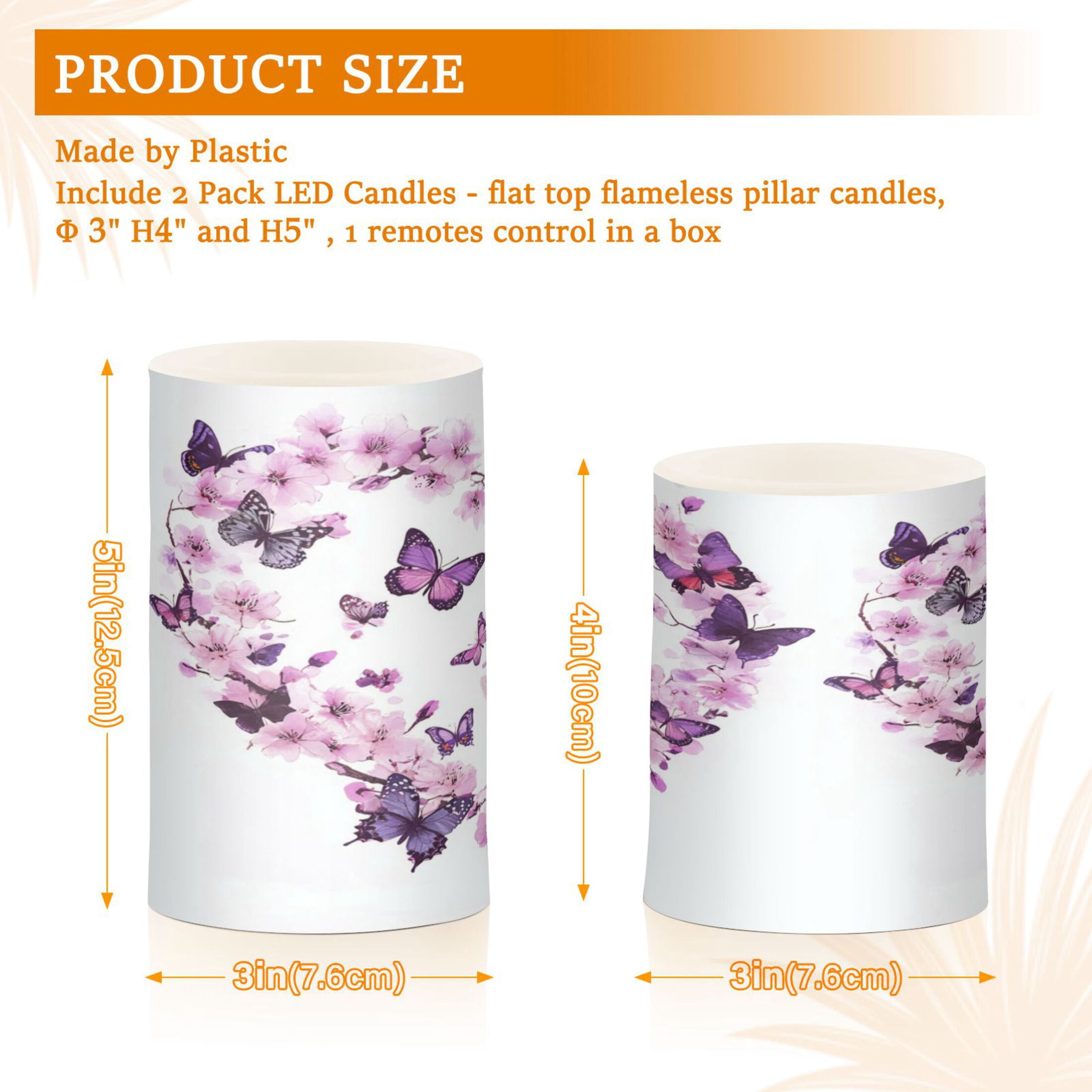 Wobogo Purple Butterfly Pink Floral Combo Flameless Flickering Candle Light with Remote Control and Timer for Romantic Atmosphere