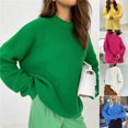thumbnail image 2 of comerut O-Neck Long Sleeves Ribbed Trim Coarse Yarn Sweater Jumper Winter Solid Color Loose Warm Pullover Sweater Female Clothing, 2 of 8