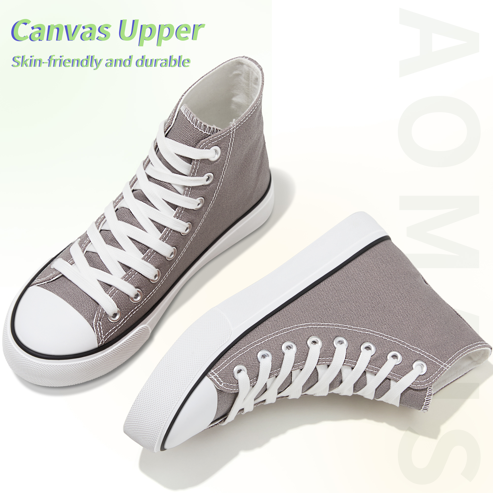 AOMAIS Womens High Top Canvas Sneakers Lace Up Mid Top Canvas Shoes Comfortable Non Slip Walking Shoes Casual Tennis Shoes for Women(Gray US9)