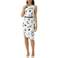 thumbnail image 1 of Vestido sin mangas con cinturón para mujer INSPIRE CHIC, estampado floral, cuello barco, dobladillo asimétrico, largo a la rodilla, vestidos de trabajo XS blanco, 1 of 1