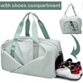 thumbnail image 3 of CHAO Bolsa de gimnasio para mujer, pequeña bolsa de viaje con compartimento para zapatos, bolsa de lona para deporte, fin de semana, yoga, natación, color negro y gris, 3 of 5