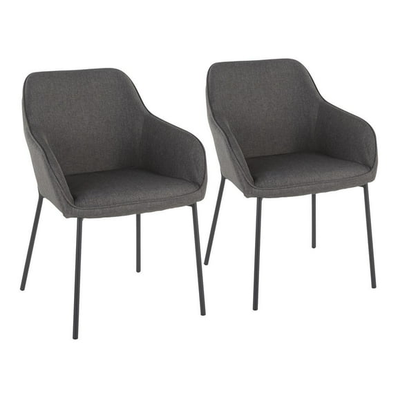 Daniella Contemporary Dining Chair in Black Metal and Charcoal Fabric by LumiSource - Set of 2