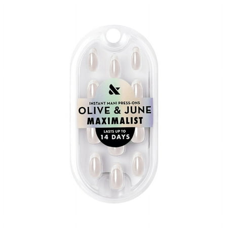 Olive & June Instant Mani Maximalist Medium Coffin Press-On Nails, White Chrome French, 42 Pieces