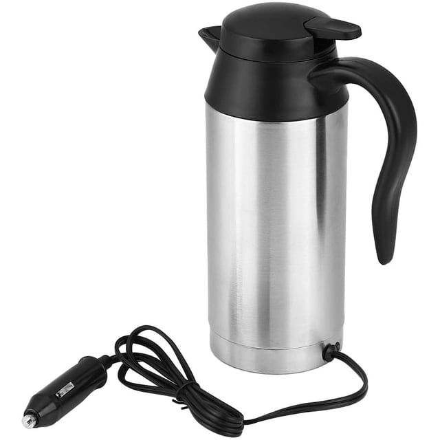 750ml Car Kettle Stainless Steel 12V Cigarette Lighter Travel Kettle For Water Coffee Drinks Heating