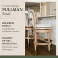 thumbnail image 4 of Maven Lane Pullman 26 Inch Tall Counter Height Upholstered Barstool with Back in Weathered Oak Finish with Sand Color Fabric Cushion Seat, Set of 3, 4 of 9