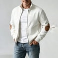 thumbnail image 4 of SGFCWSX Men's Bomber Jacket Knit Stand Collar Contrast Elbow Patch Full Zip Casual Coat with Pockets White Size XL, 4 of 8