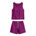 thumbnail image 6 of Cagogo Women Plus Size 2 Piece Shorts Set Casual Summer Round Neck Sleeveless Tank Top Matching Lounge Outfits Loose Comfy Pants Tracksuits Travel Airport Clothes, Hot Pink 2XL, 6 of 9