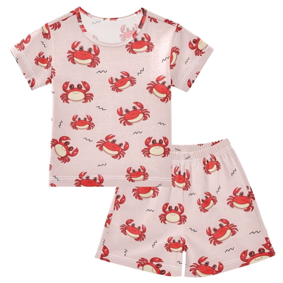 joogoo Crabs Cute Pattern Pajama Sets Short Sleeve Cotton 2-Piece Sleepwear 10Y