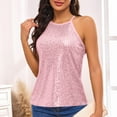 thumbnail image 6 of Women's Sequin Halter Tops Keyhole Back Camisole Going Out Party Club Outfits Sleeveless Glitter Sparkly Blouses (M, Pink), 6 of 7