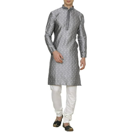 

Royal Men s Jacaurd Embroidered Kurta Churidar Silver