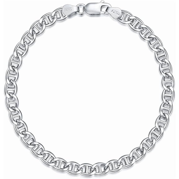 SISGEM Solid 925 Sterling Silver 4MM Mariner Chain Bracelet for Men Women,with Lobster Claw Clasp,Made in Italy 6.5/7/7.5/8 Inch