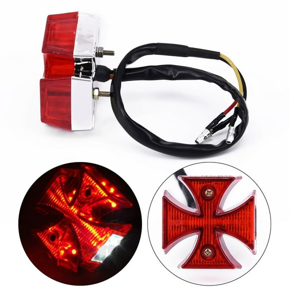 Motorcycle Choppers Dirt Bike Maltese Cross LED Rear License Plate Tail Light