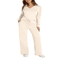 thumbnail image 6 of LYMAYTER XS-3XL Women V Neck Set Loose Long Sleeve Versatile Matching Suit Casual Fashion Sweatsuits, 6 of 6
