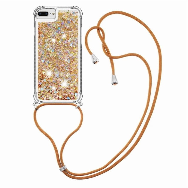 Funda FOXDOCK para iPhone 7 Plus/8 Plus con Cuerda Ajustable, Brillo Líquido, Protección Antigolpes y Lente – Ideal para Regalo