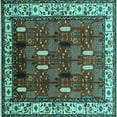 thumbnail image 1 of Ahgly Company Machine Washable Indoor Square Oriental Turquoise Blue Traditional Area Rugs, 7' Square, 1 of 4