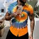 thumbnail image 1 of Ceisia Men's Slim-Fit Blue-Orange Spiral Tie-Dye Short Sleeve Button-Down Shirt Dark Blue XL Gifts, 1 of 6