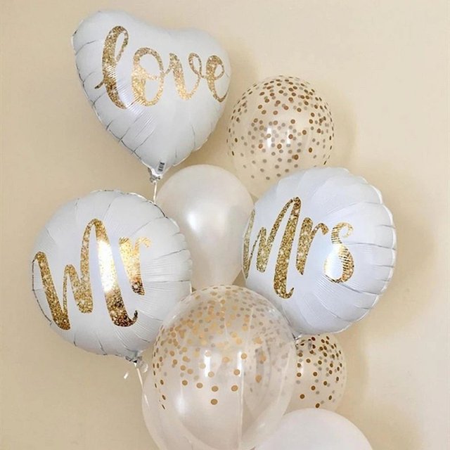 Lámina Mr&Mrs LOVE con estampado de purpurina en oro blanco redondo de 18 pulgadas