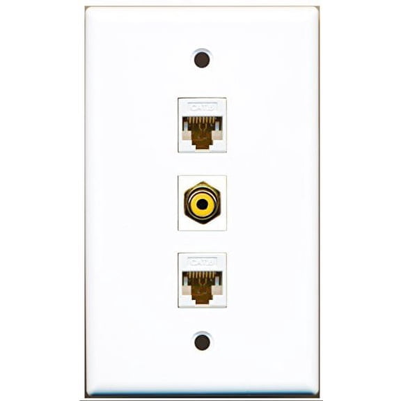 RiteAV - 1 Port RCA Yellow 2 Port Cat6 Ethernet White Wall Plate