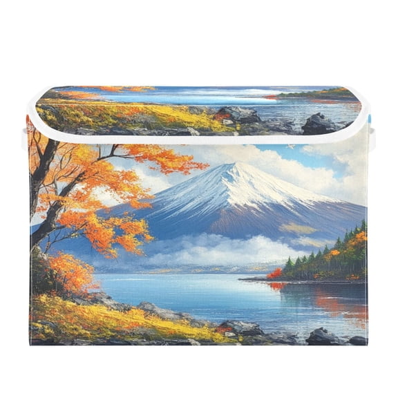 Storage Box With Lid 16.5x12.6x11.8In Foldable Stacked Household Storage Box Autumn View Of Mount Fuji