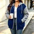 thumbnail image 2 of Nugftut Hoodies for Women Plus Size Color Block Raglan Sleeve Pockets Zip Hooded Sweatshirts, 2 of 7