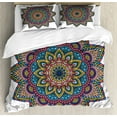 thumbnail image 1 of Mandala Duvet Cover Set Queen Size, Ethnic Tribal Design in Colorful Vivid Scheme with Floral Leaves Details Artwork, Decorative 3 Piece Bedding Set with 2 Pillow Shams, Multicolor, by Ambesonne, 1 of 3