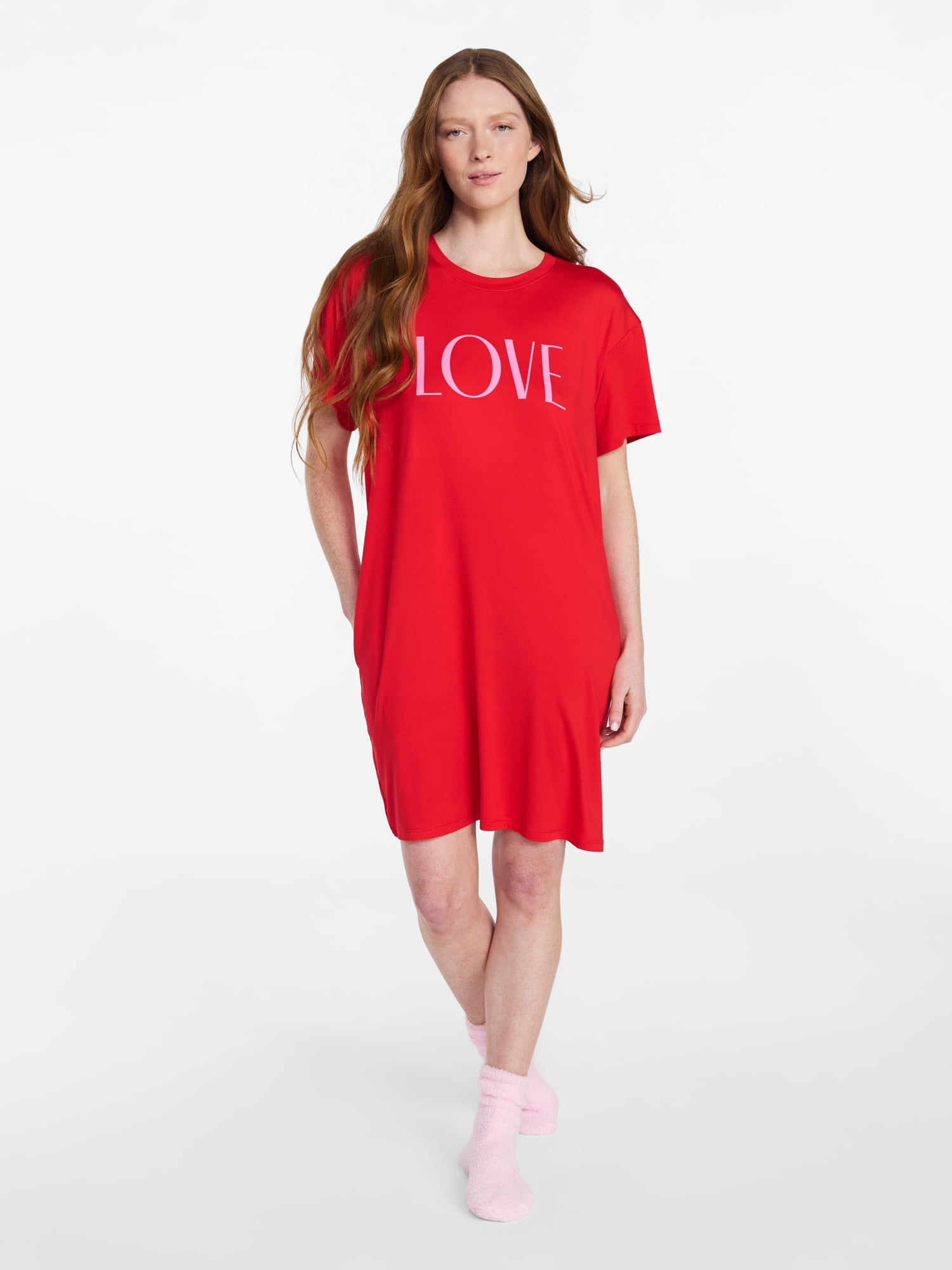 Joyspun Women’s Dreamy Soft Collection Short Sleeve Valentine's Day Sleep Shirt, Sizes S/M to 2X/3X