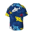 thumbnail image 2 of KLL Cartoon Shark Print Men's Shirt Short Sleeve Button Down Summer Cuba Beach Shirts- Small, 2 of 7