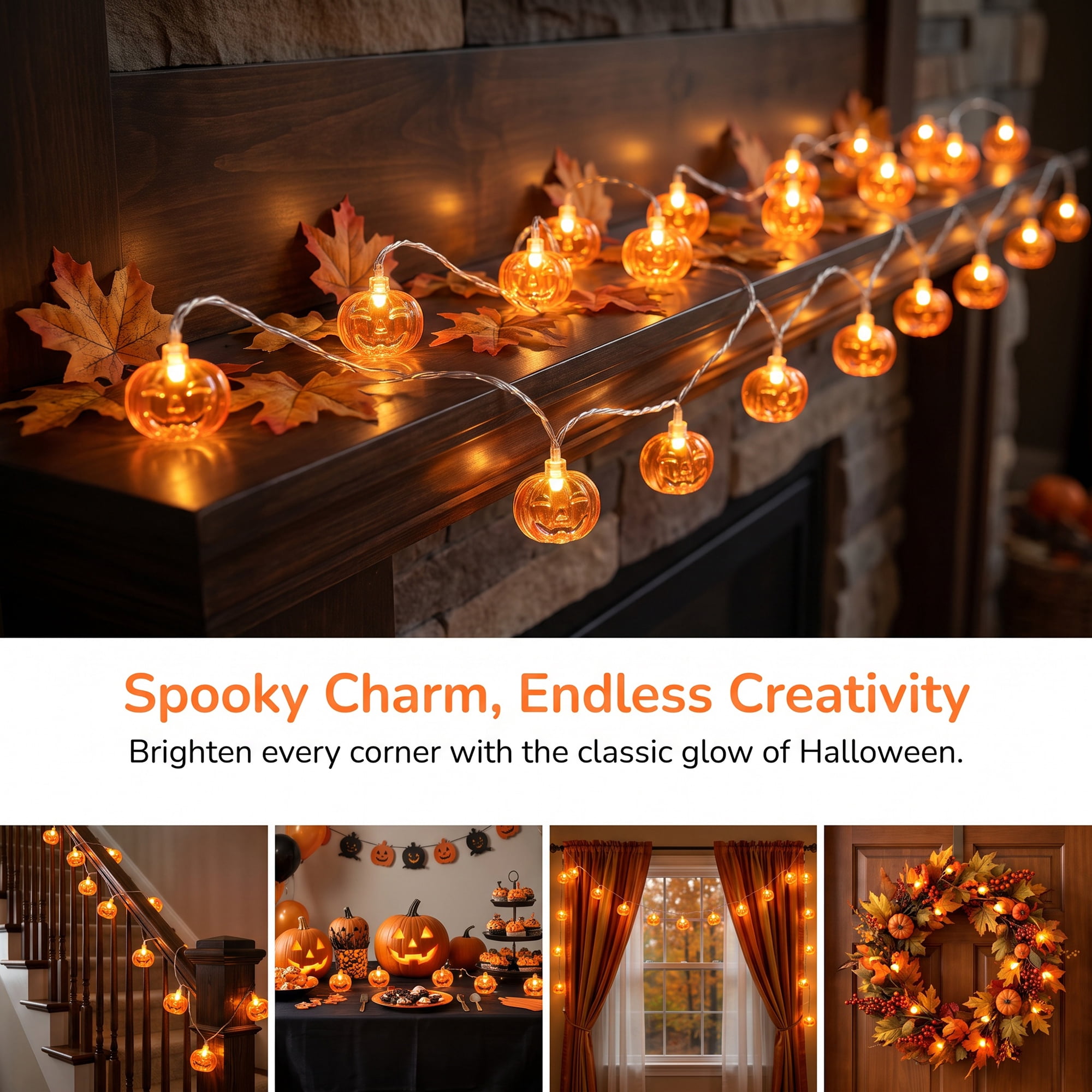 Unique Bargains Jack-O'-Lantern Twinkle Lights 9.8 ft Squinting Pumpkin Battery Operated
