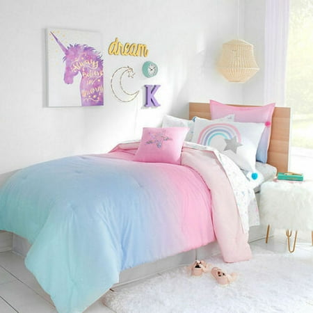 Rainbow Ombre Stardust Girls Twin Comforter & Pillow Sham ...