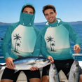 thumbnail image 4 of Bulopur Men’s UPF 50+ Sun Protection Hoodie Shirt Teal Palm Tree Beach Long Sleeve Fishing Rash Guard with Breathable Face Mask, Quick Dry Lightweight UV Top, 4 of 8