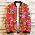 thumbnail image 2 of miqiqism Mens Retro Windbreaker Jacket Bomber Plus Size Jackets Casual Open Front Full Zip Coats Classic Floral Print Winter Stand Collar Trench Coat for Men,Red,5X-Large, 2 of 4